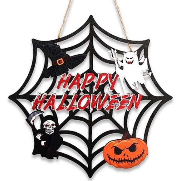 Halloween Party decorations - Welcome Sign for Front Door,Rustic Round Wood - Picture 7 of 7